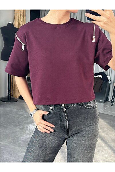 YouLikeButik M D Basic T-Shirt with Shoulder Zipper Detail