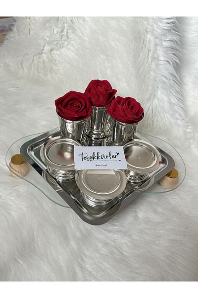 güneşevim Καφές Πλευρά 3-τεμ Silver Ροζ Κάδος / 3-τεμ Silver Δίσκος Παρουσίασης / 3-τεμ Silver Κουτί Λουκουμιών