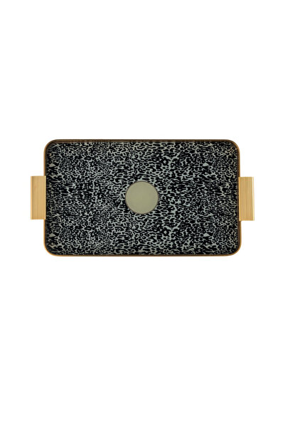 AROW Çırağan Home Natura Metal Çerçeveli Cam Leopar Desen Tepsi