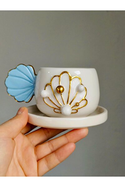 KOTYORA İstiridye Seramik El Yapımı Hediyelik Duble Kahve Fincanı