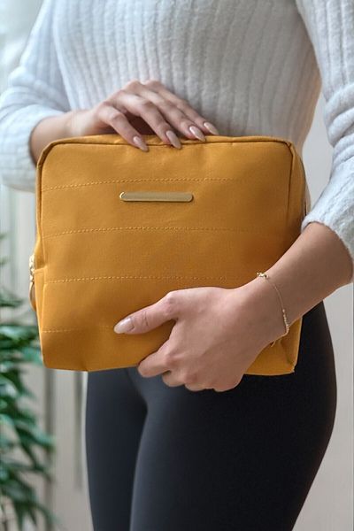 Aggu Bebe Nons Sephora Model Mustard Color Stylish Hand Bag Mini Travel Organizer Practical Makeup Bag