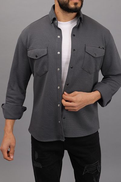 YXC Trend Maker Мъжка сива риза Slim Fit Dobby Denim