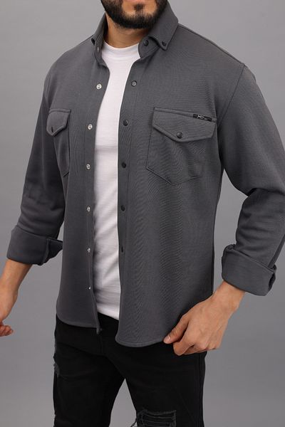 YXC Trend Maker Мъжка сива риза Slim Fit Dobby Denim