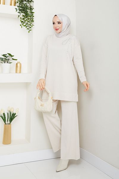 Pamuk Butik Γυναικείο Σετ Πλεκτό Διπλό Mercerized με Παντελόνι