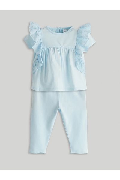 LC Waikiki Lcw Eco Blue Crew Neck Basic Girls Blouse and Leggings 2-Piece