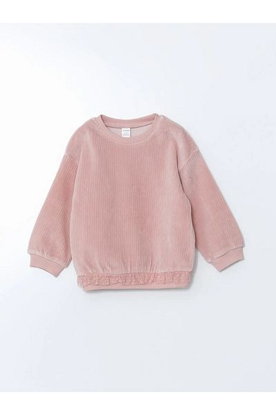 LC Waikiki Lcw Kids Pink Velvet Sweatshirt and Sweatpants - Set of 2