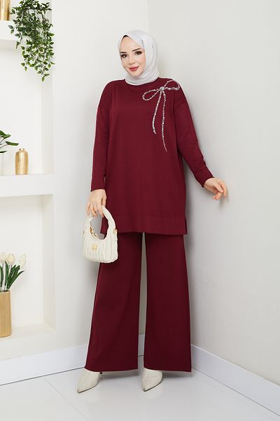 Pamuk Butik Γυναικείο Σετ Πλεκτό Διπλό Mercerized με Παντελόνι