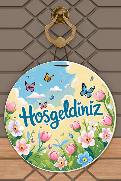 Dormot Home Модерно цифрово отпечатване на дървена украса за врата „Синя пролет“