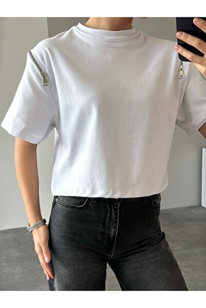 YouLikeButik Koszulka M D z zamkiem błyskawicznym na ramieniu i detalami Basic