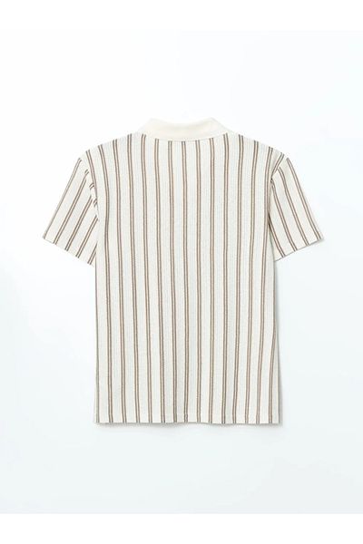 LC Waikiki Ανδρικό μπλουζάκι LCW Vision Beige Polo Collar ριγέ