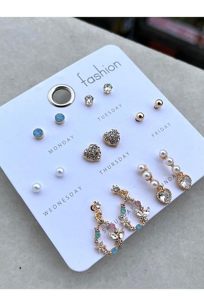 Modadiro Steel Earrings Set, Earrings Set, Drop Pearl Heart Gold