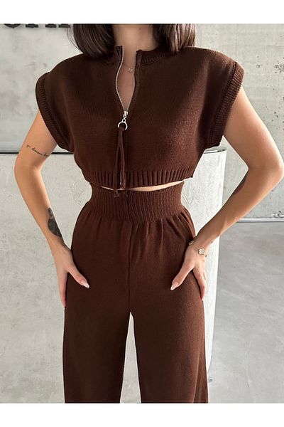 Cistern İstanbul Γυναικείο Καφέ Ζιβάγκο Σετ Crop με Φερμουάρ