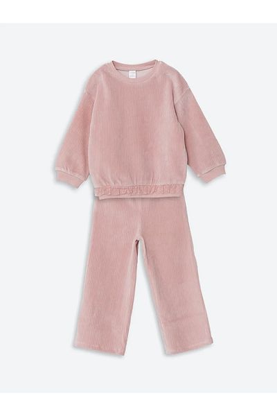 LC Waikiki Lcw Kids Pink Velvet Sweatshirt and Sweatpants - Set of 2