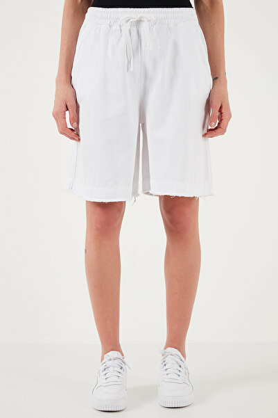 Lela Βαμβακερό σορτς με κανονική εφαρμογή κανονική μέση δεμένο σορτς τσέπης 668YP5326