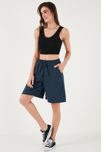 Lela Cotton Standard Fit Normal Waist Tie Pocket Shorts Shorts 668Yp5326