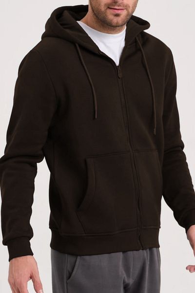 ruNadeS Brown Plain Unisex Oversize (3 Pieces) Thick Fleece Cardigan