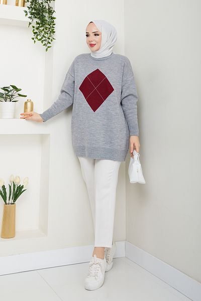 Pamuk Butik Pulover de damă din tricotaj cu model pătrat