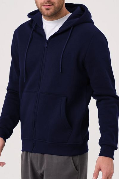 ruNadeS Navy Blue Plain Unisex Oversize Thick Fleece Cardigan with Thick Inside