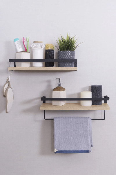 Genel Markalar Banyo Rafı 2 Raflı Havluluk Organizer Ahşap Metal Banyo Havluluk  2li Havluluk