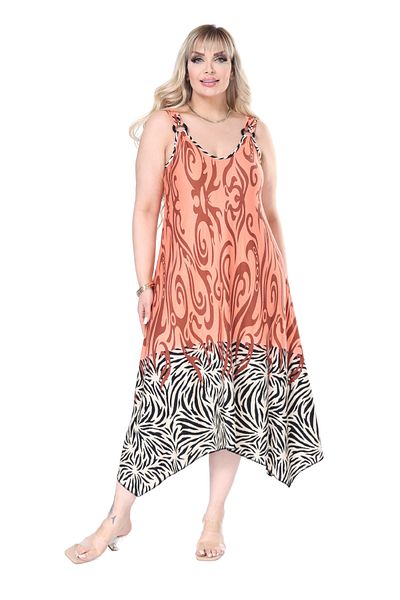 MELSAY Women's Strap V Neck Orange Skirt Striped Pattern Plus Size Dress