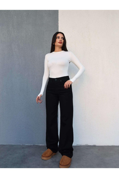 kleshus Nvn Hsn Cnk Modaly Black Solmaz Talie Blugi largi pentru femei Palazz...