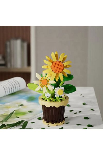 Kaptan Mavi Sunflower Potted Flower Building Blocks Puzzle7222