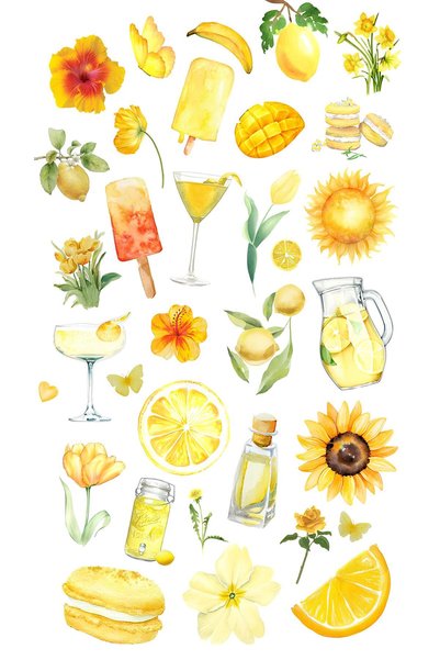 Rana İkra Art Yellow Color Themed Sticker Set (4 Sheets 128 Pieces)