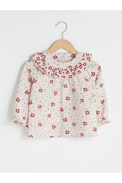 LC Waikiki Crew Neck Long Sleeve Patterned Baby Girl Blouse