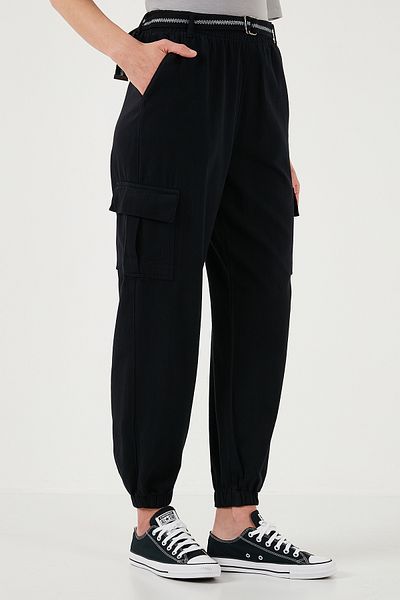 Lela Standard Fit Cotton Jogger Pants Luxury Elasticated Leg Belt Pants 668Yp5045