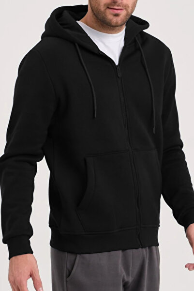 ruNadeS Black Plain Unisex Oversize (3 Stripes) Thick Fleece Cardigan