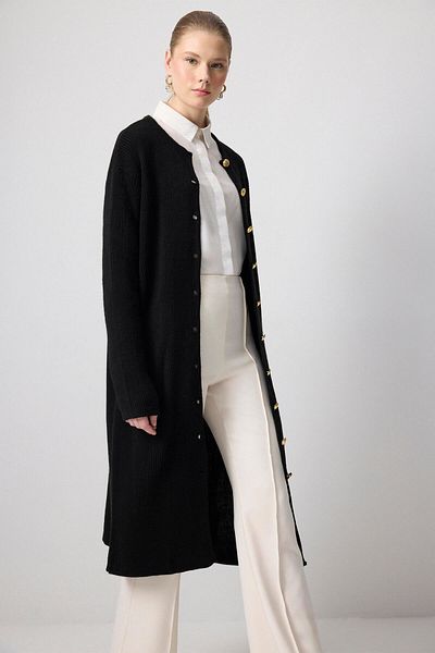 Touché Privé Gold Buttoned Long Cardigan