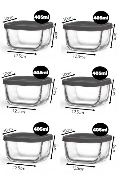 LAV Feyzade Cube Set of Breakfast Storage Containers 6 Pcs 405Cc Grey Lid (Cub-235)
