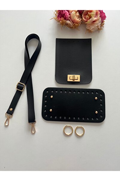 zg hobi aksesuar طقم حقيبة محبوكة من الجلد الصناعي، غطاء، قاعدة، لون أسود