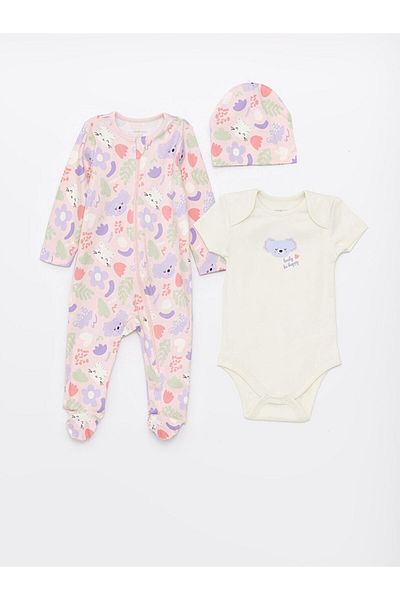LC Waikiki Crew Neck Printed Baby Girl Hospital Discharge Set 3 Pieces (S4)