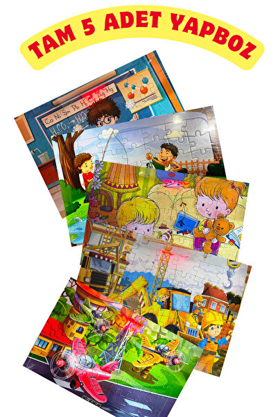 Erzurum Kitabevi 5 Adet Çocuk Eğitici Yapboz Çocuk Puzzle - 30-42 Parça Görseldeki Hediye