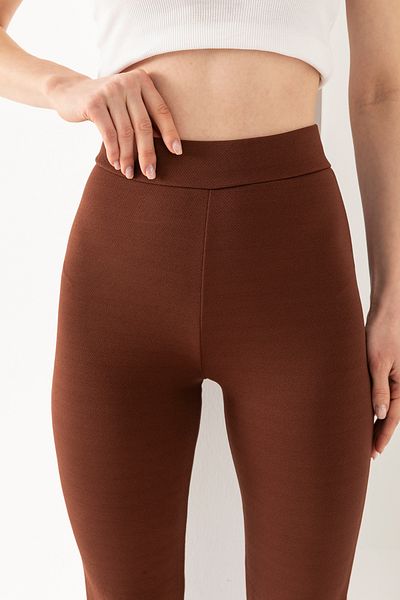 LEBRA Pantaloni de damă maro cu picior spaniol crep cu talie înaltă Lycra cu jambiere de recuperare