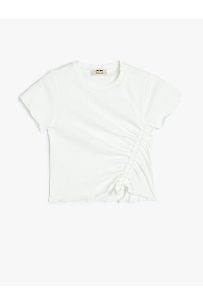 Koton Cotton Drawstring Detailed Crew Neck Short Sleeve Crop T-Shirt