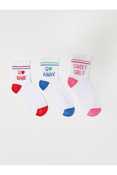 LC Waikiki Text Printed Girl's Sock Socks 3-Piece