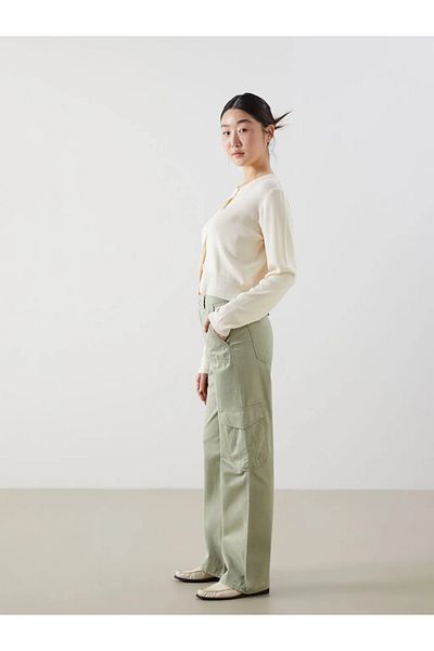 LC Waikiki Lc Wai̇ki̇ki̇ Matte Green Standard Fit Gabardine Women's Cargo Pants 100% Cotton