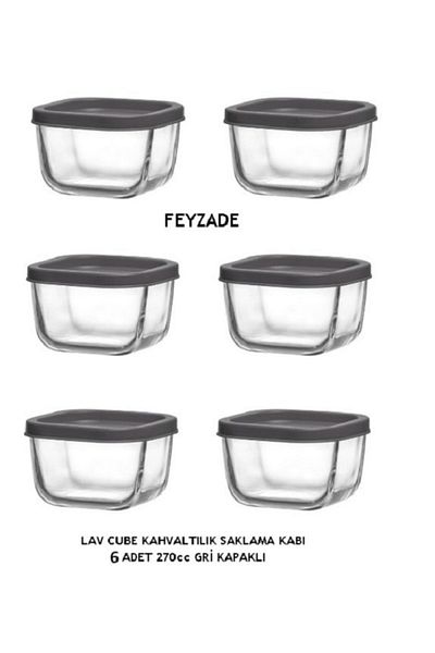 LAV Feyzade Cube Set of Breakfast Storage Containers 6 Pcs 270Cc Grey Lid (Cub-225)