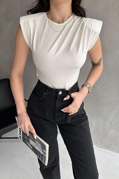 bacc Women's White Shoulder Padded Buzzy Blouse Bcdf- 252157