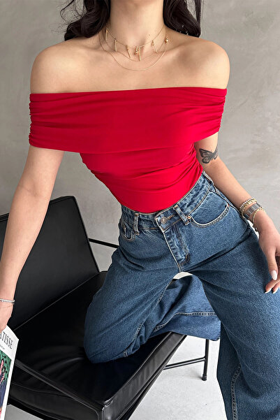 bacc Kadın Kırmızı Madonna Yaka Buzzy Bluz Bcdf-252158