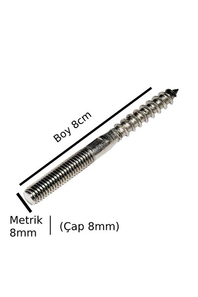 X-Perk Saplama Ahşap Ağaç Vidası Ahşap Vida Montaj Vidası Trifon Vida Metrik 8 mm Çap 8 mm Boy 8 cm 2 Adet