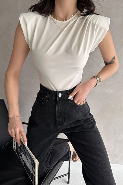 bacc Women's White Shoulder Padded Buzzy Blouse Bcdf- 252157
