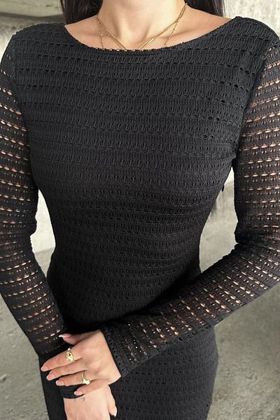 bacc Women's Black Backless Mesh Detailed Dress Bcdf- 252153