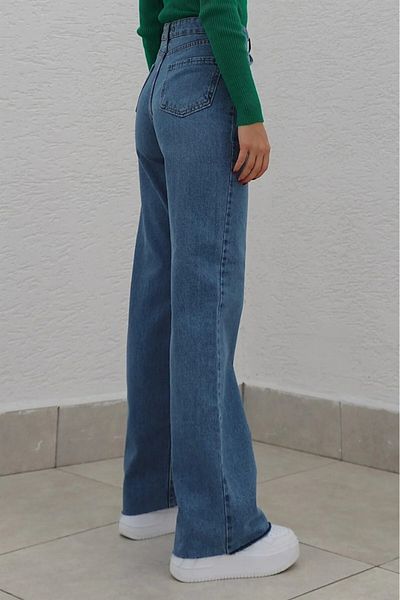 TugsatTasarTekstil Blugi largi cu talie înaltă albastru Palazzo Jeans damă din lycra