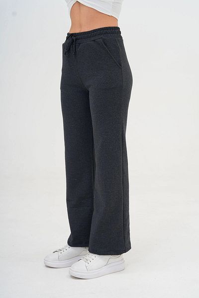 bacc Women's Anthracite Double Pocket Knitted Fabric Comfortable Fit Palazzo Pants Bc25Pkn03