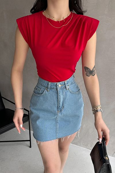bacc Women's Red Shoulder Padded Buzzy Blouse Bcdf- 252157