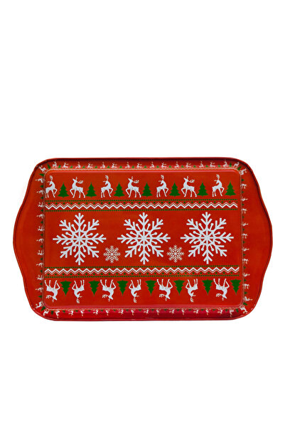 Myros Geyikli Kar Tanesi Mini Metal Servis Tepsi Kırmızı