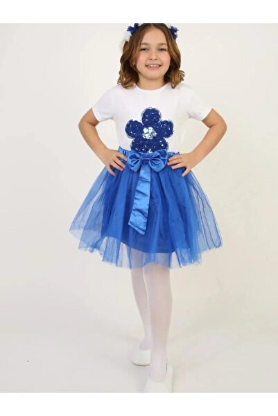 Nacar Kız Çocuk Pullu Çiçek Tişört Pembe Tütü Etek Takım 23 Nisan 29 Ekim Gös...